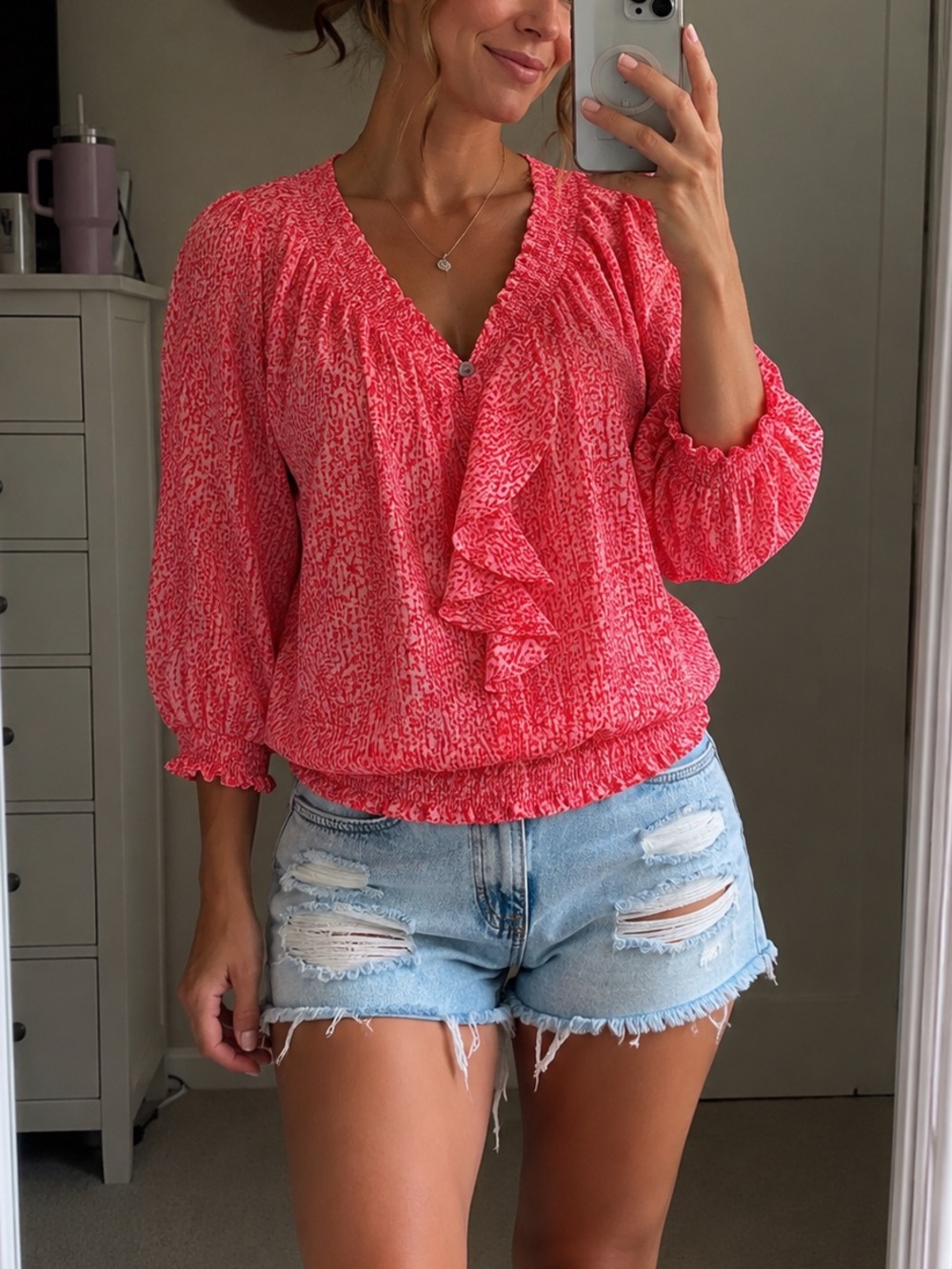 Coral Print Forever 21 Blouse